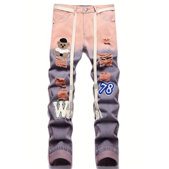 NWT Men's American Flag Patch Distressed Paint Splatter Jeans - Picture 1 of 6